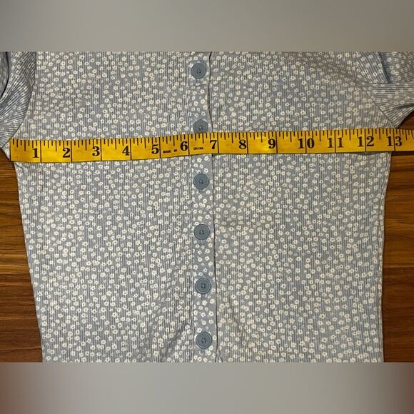 Aero OG Collection Shrunken Tee blue floral print  button front crop top XS - Picture 6 of 9